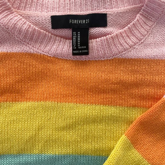 ❌SOLD❌ Forever 21 Boxy Pastel Rainbow Colorblock Stripe Sweater - Picture 2 of 10